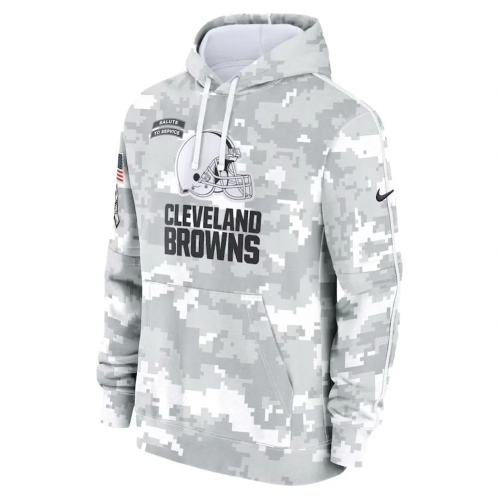 Cleveland Browns NFL Youth Salute To Service Pullover Hoodie White Gray Large